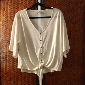Wishlist Button Down Bamboo Semi Cropped Box Sleeve Front Tie Top
